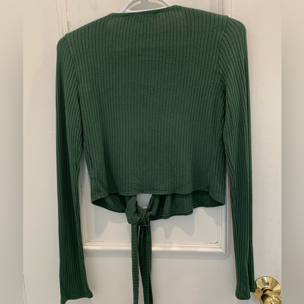 Reformation Deep Green Ribbed Tie-Front Top - Picture 2 of 5